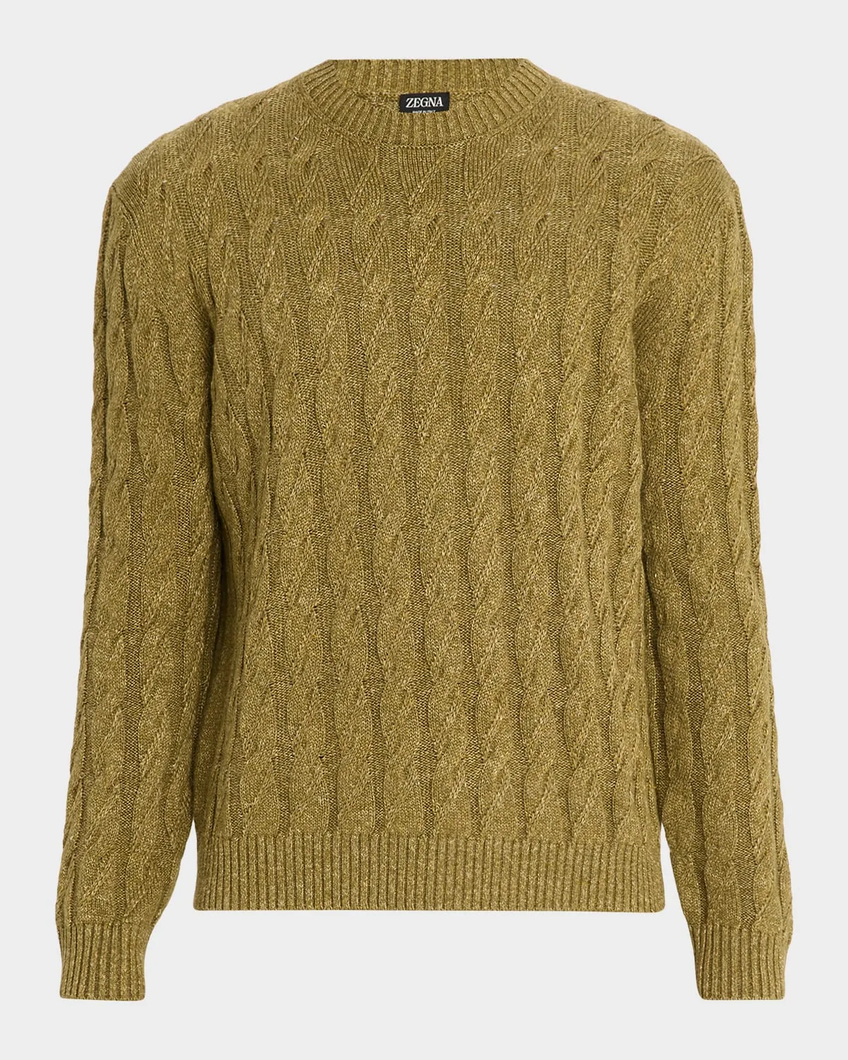 Cable-Knit Melange Cashmere-Blend Crewneck Sweater