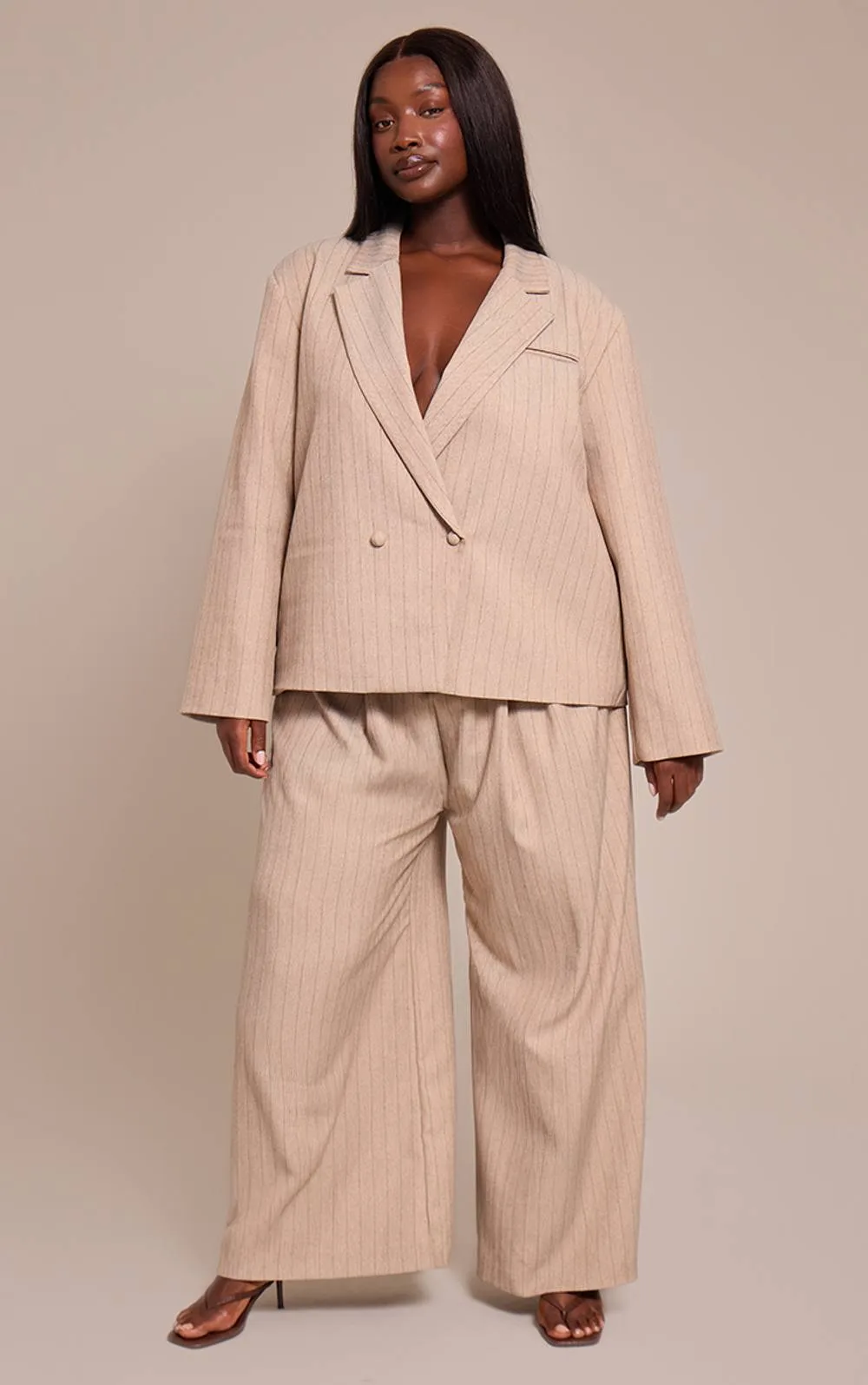 Pinstripe Pleated Wide Leg Trousers Co-Ord
