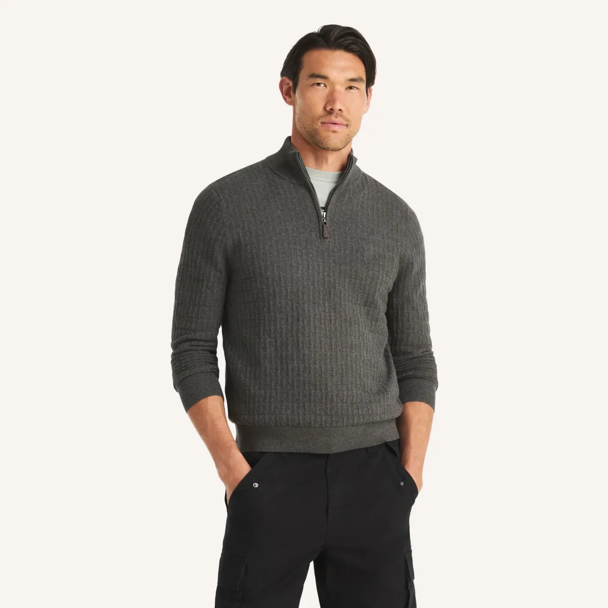 Textured Logo Quarter-Zip Sweater by Nautica