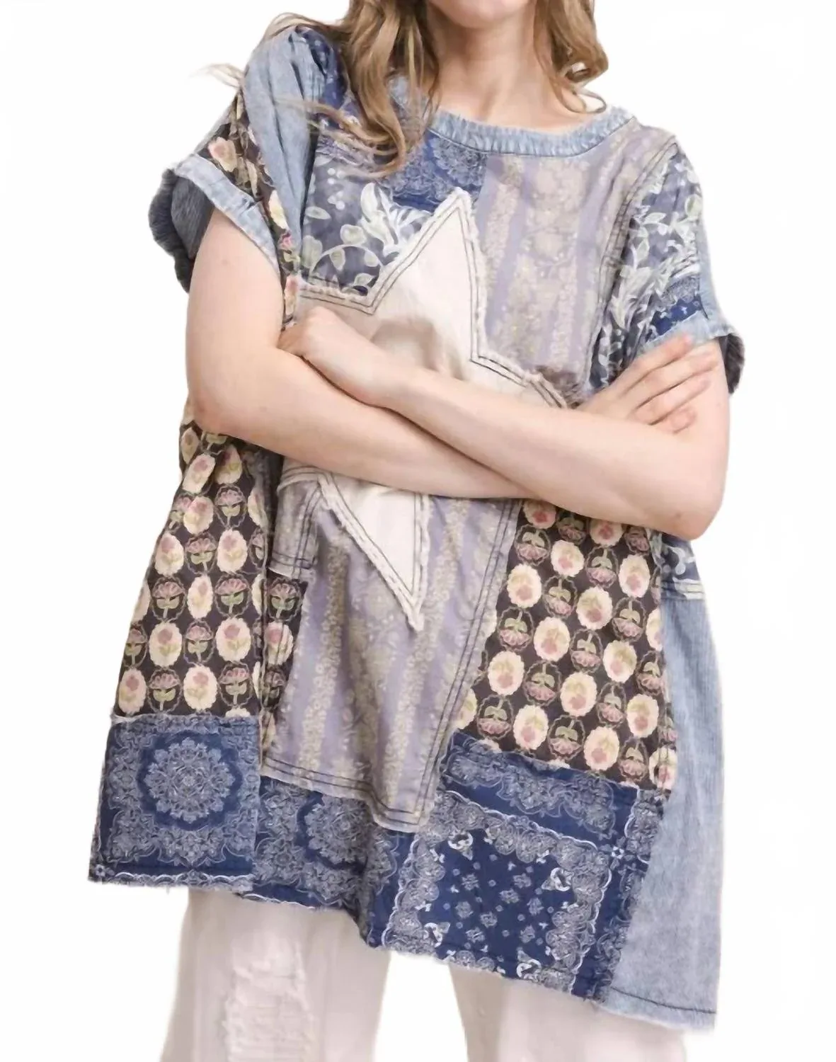 Star Patchwork Boho Oversize Top by Blue Velvet
