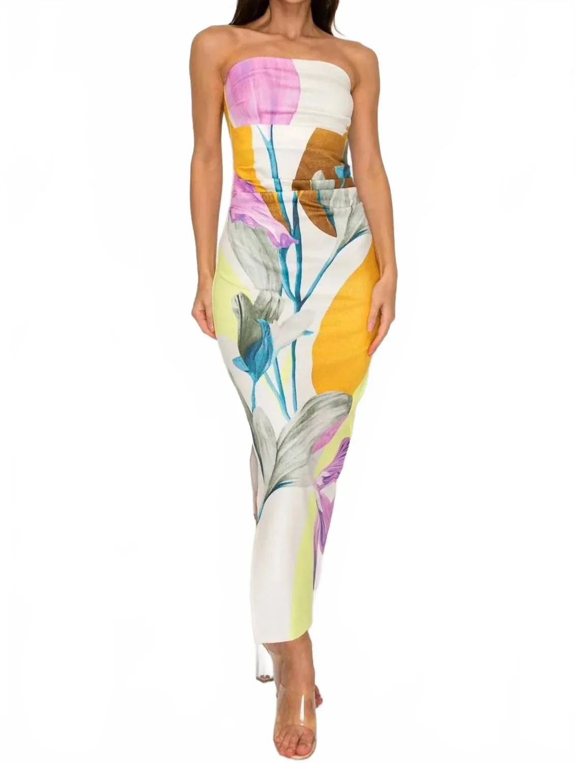 Floral Print Strapless Dress by Her Bottari