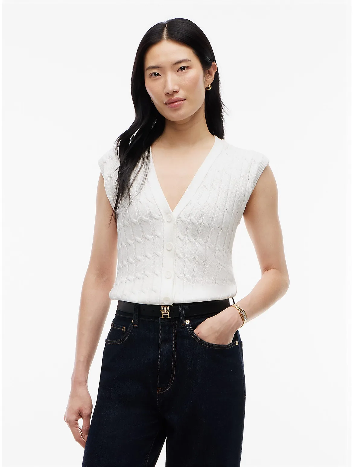 Slim Fit Cable Knit Cardigan Vest by Tommy Hilfiger