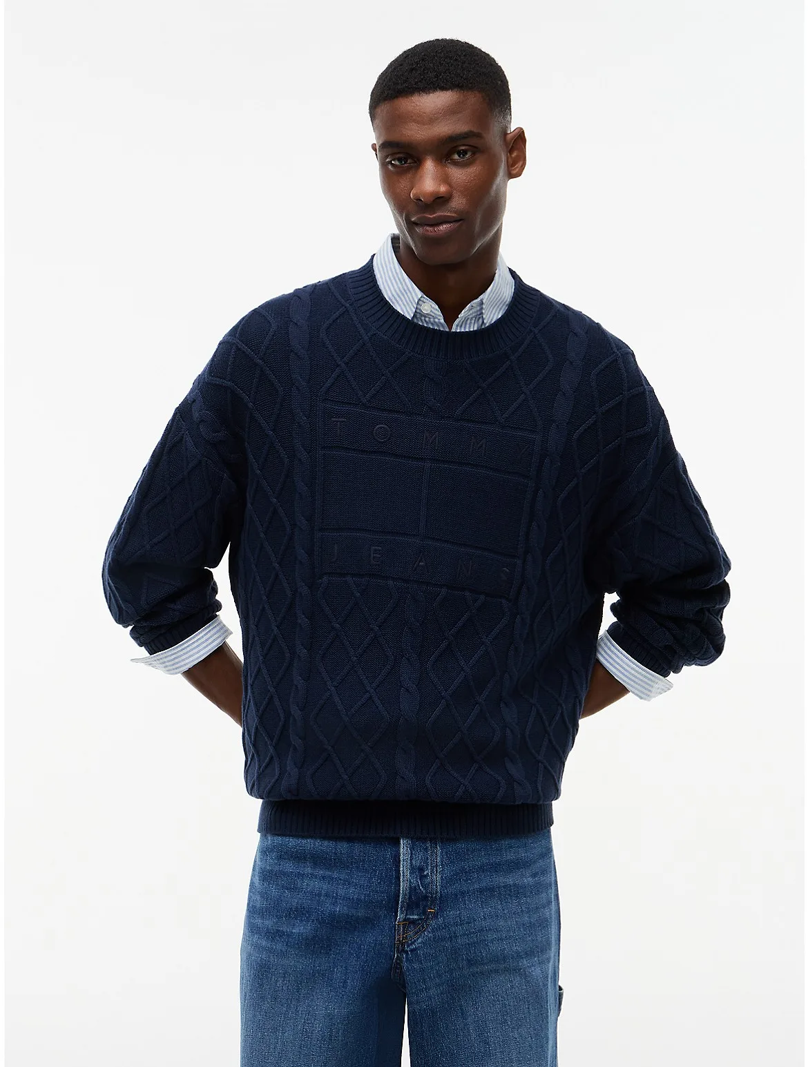 Tommy Jeans Flag Logo Cable Knit Sweater by Tommy Hilfiger