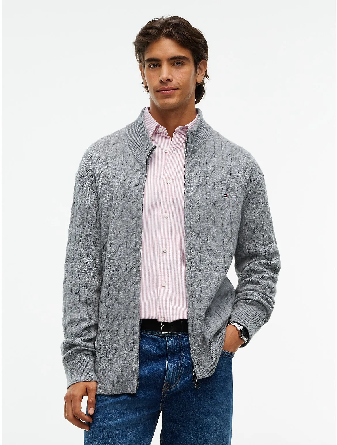 Cable Knit Lambswool Zip Cardigan by Tommy Hilfiger