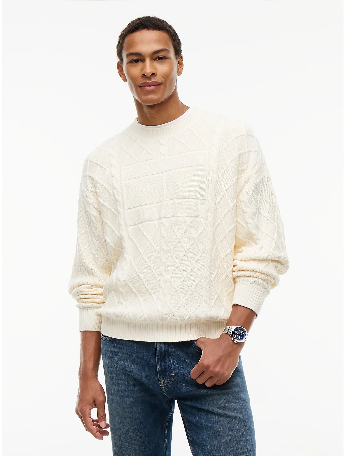 Tommy Jeans Flag Logo Cable Knit Sweater