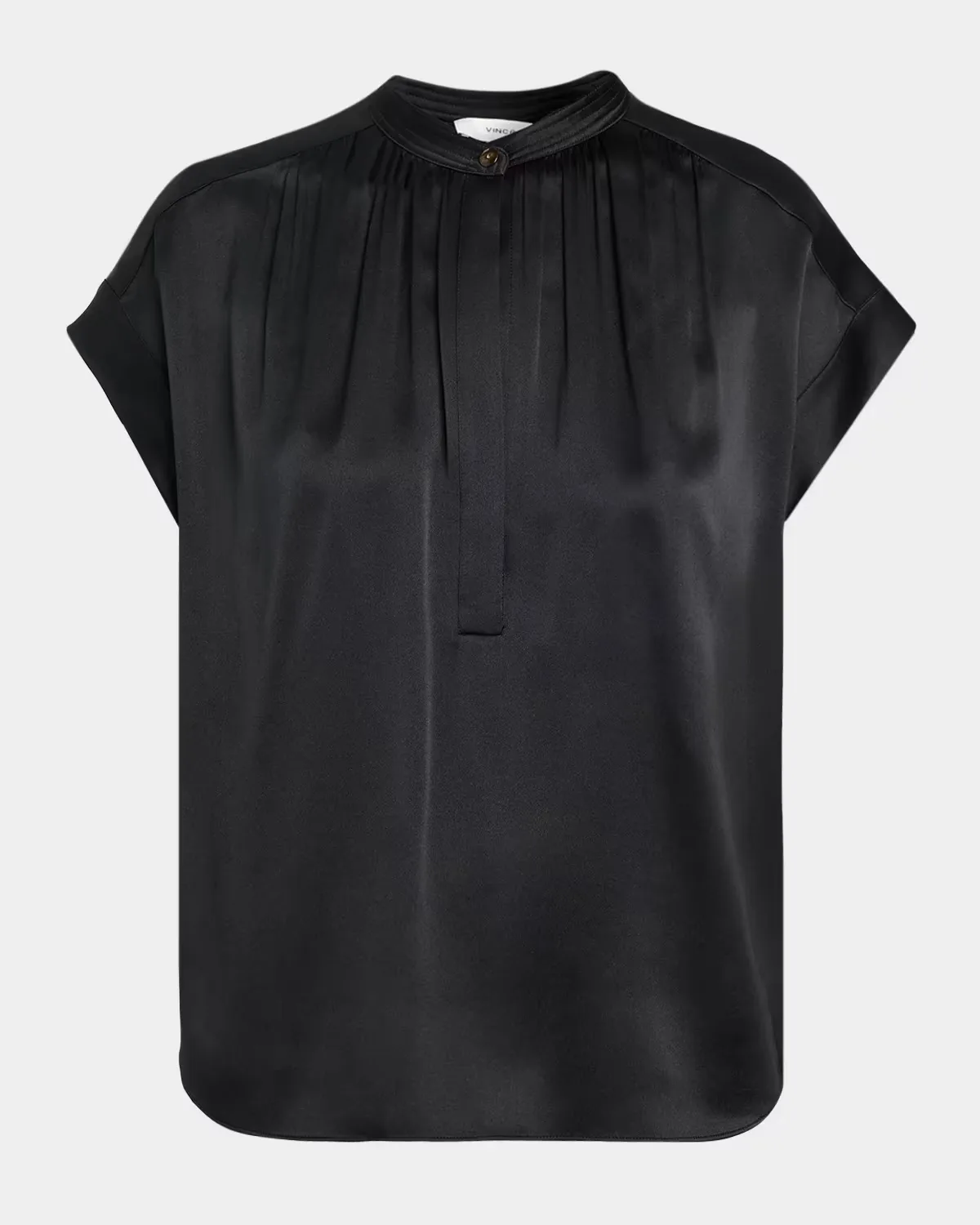 Gathered Cap-Sleeve Silk Top by Vince