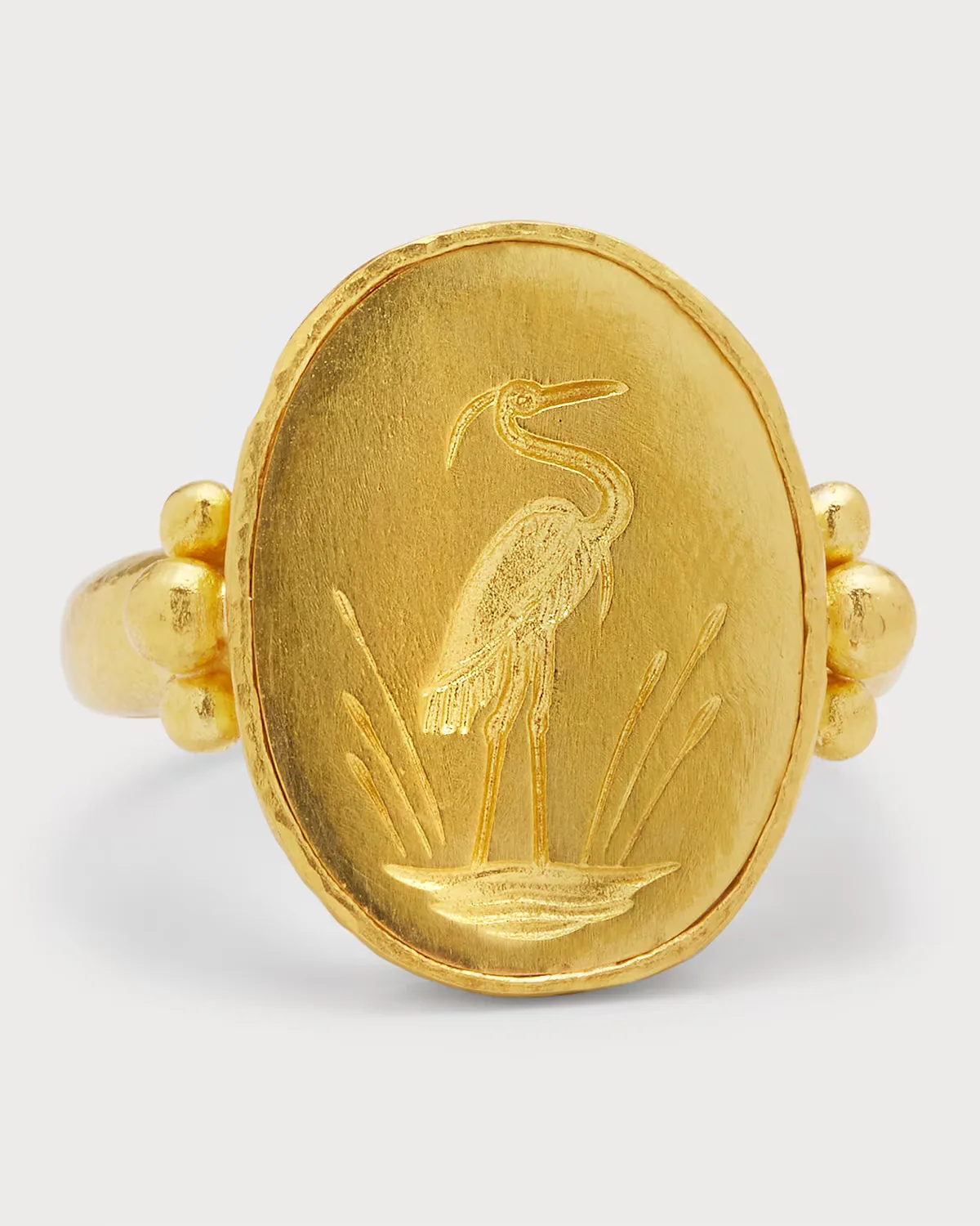 19K Oval Crane Ring with Triads by Elizabeth Locke