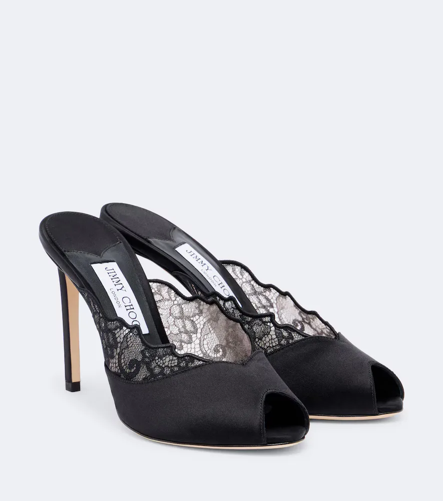 Brigitte Lace-Trimmed Satin Mules by Jimmy Choo