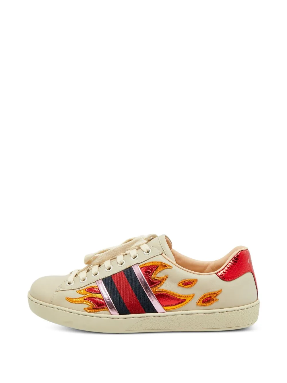 Ace Flame-Embroidered Sneakers by Gucci Pre-Owned