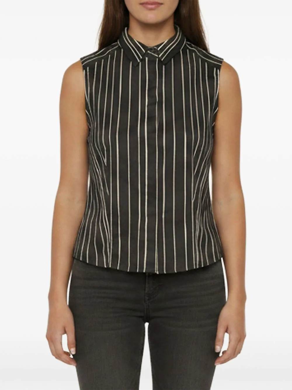 Lea Striped Sleeveless Cropped Shirt by alice + olivia