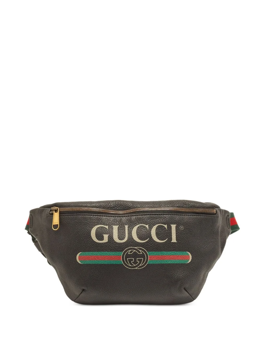 Logo-Print Web-Detail Belt Bag by Gucci Pre-Owned