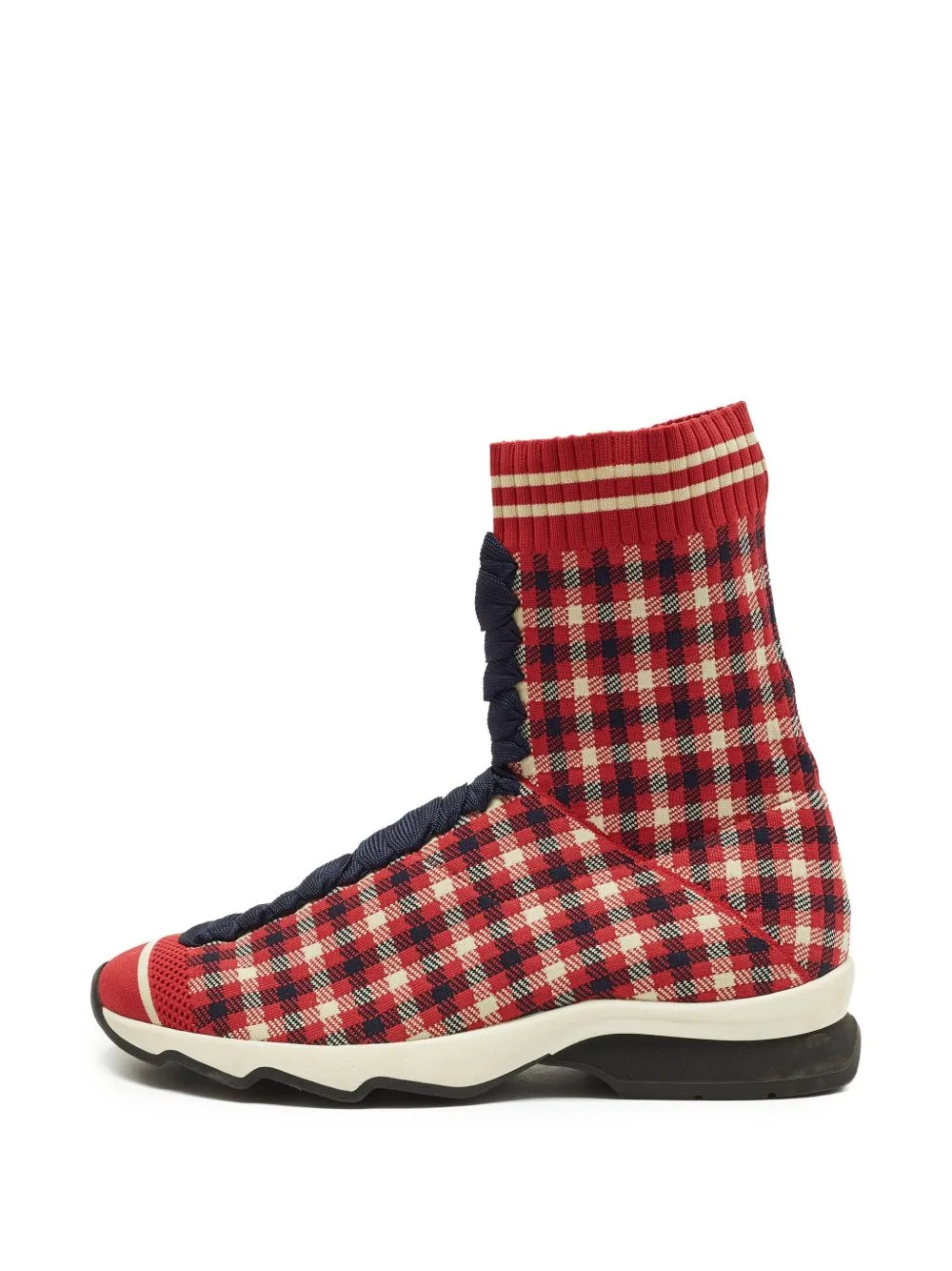 Check-Pattern Knit Sneakers by Fendi Pre-Owned