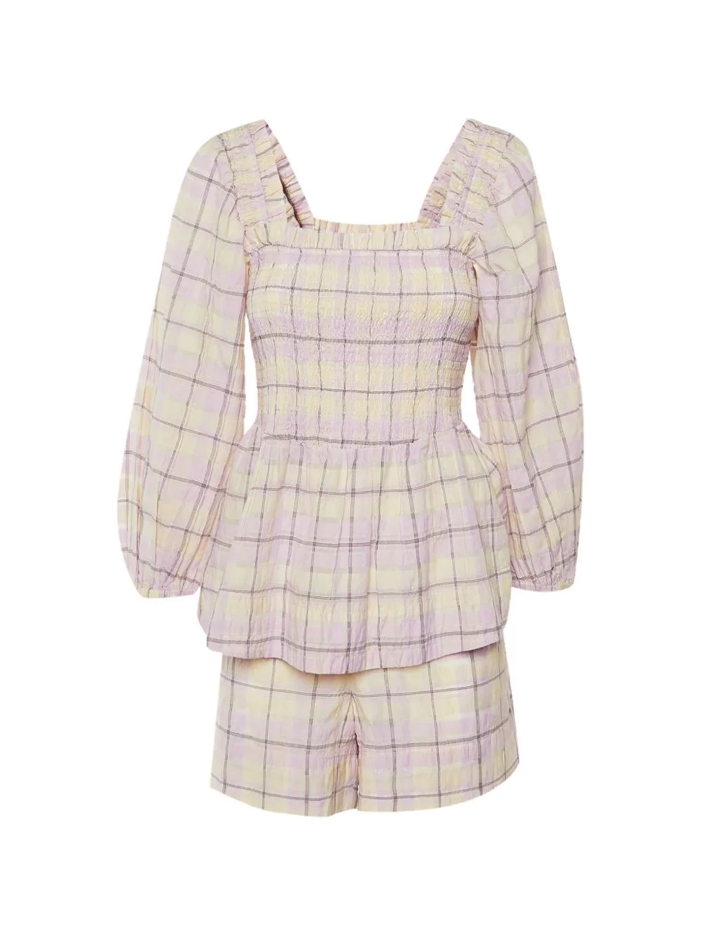 Checked Peplum Top and Shorts Set by GANNI