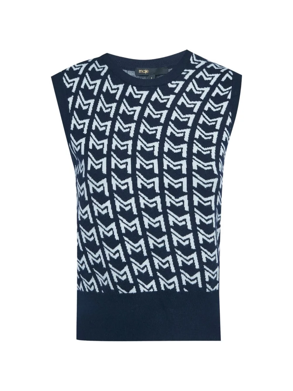 Monogram-Jacquard Sleeveless Sweater by Maje
