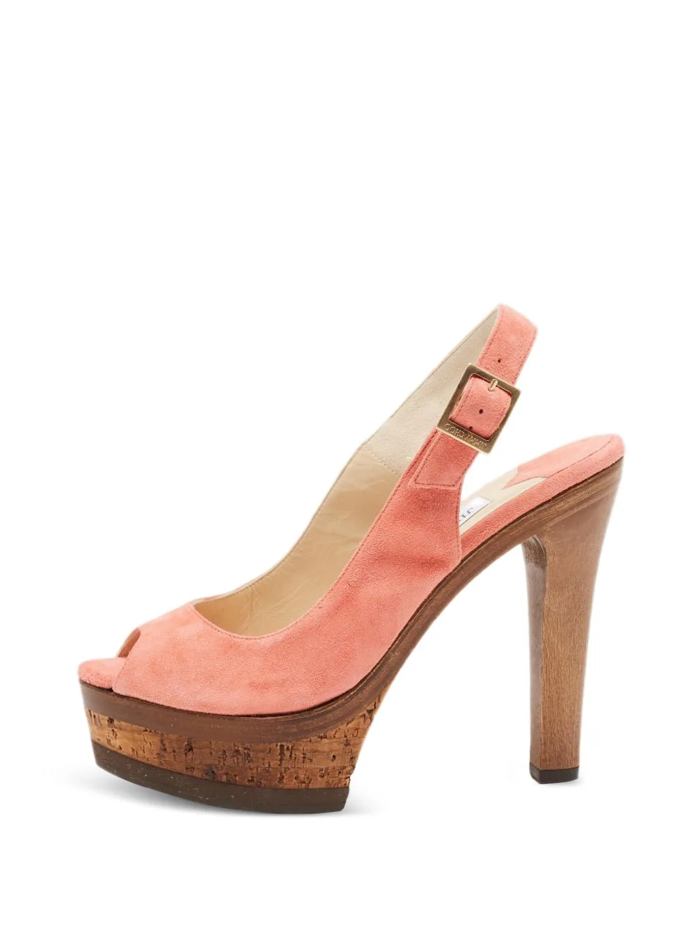 Cork-Platform Slingback Suede Heeled Sandals by Jimmy Choo Pre-Owned