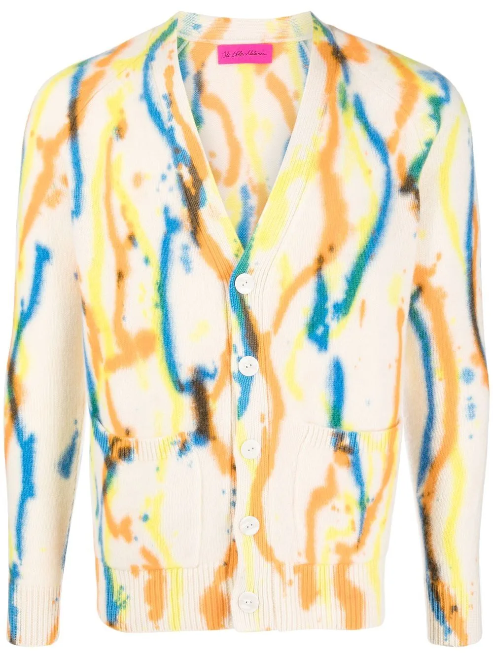 Knitted Painterly-Print Cashmere Cardigan by The Elder Statesman