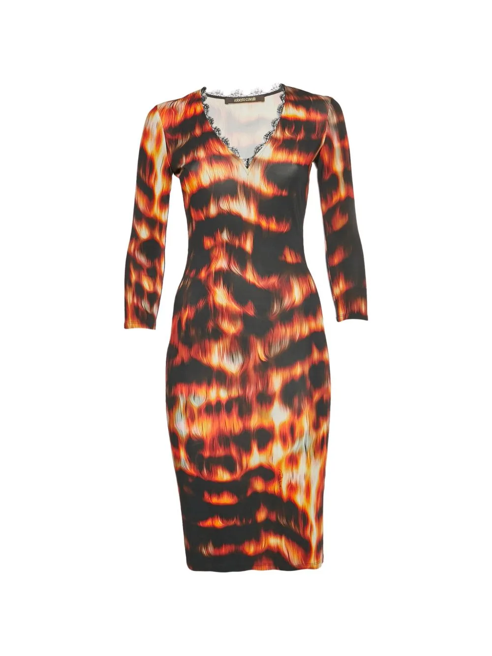 Flame-Print Shift Midi Dress by Roberto Cavalli Vintage