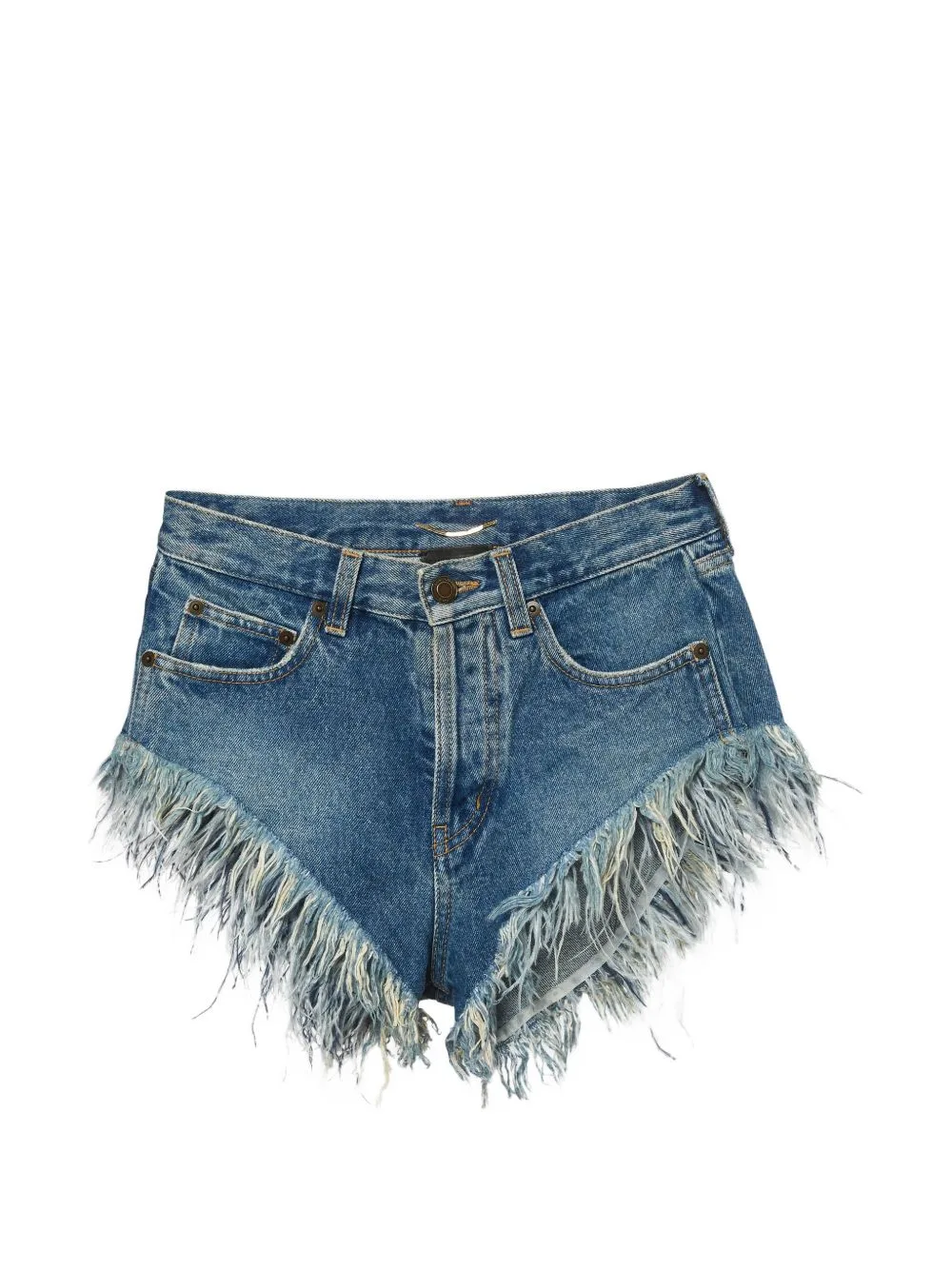 Feather-Trim Denim Shorts by Saint Laurent Pre-Owned