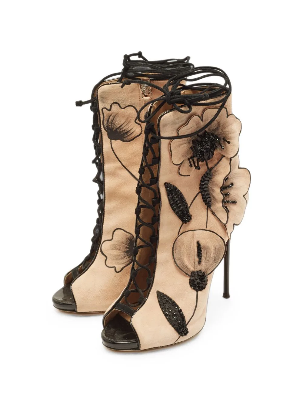 Floral-Appliqués Lace-Up Heeled Pumps by Giuseppe Zanotti Vintage