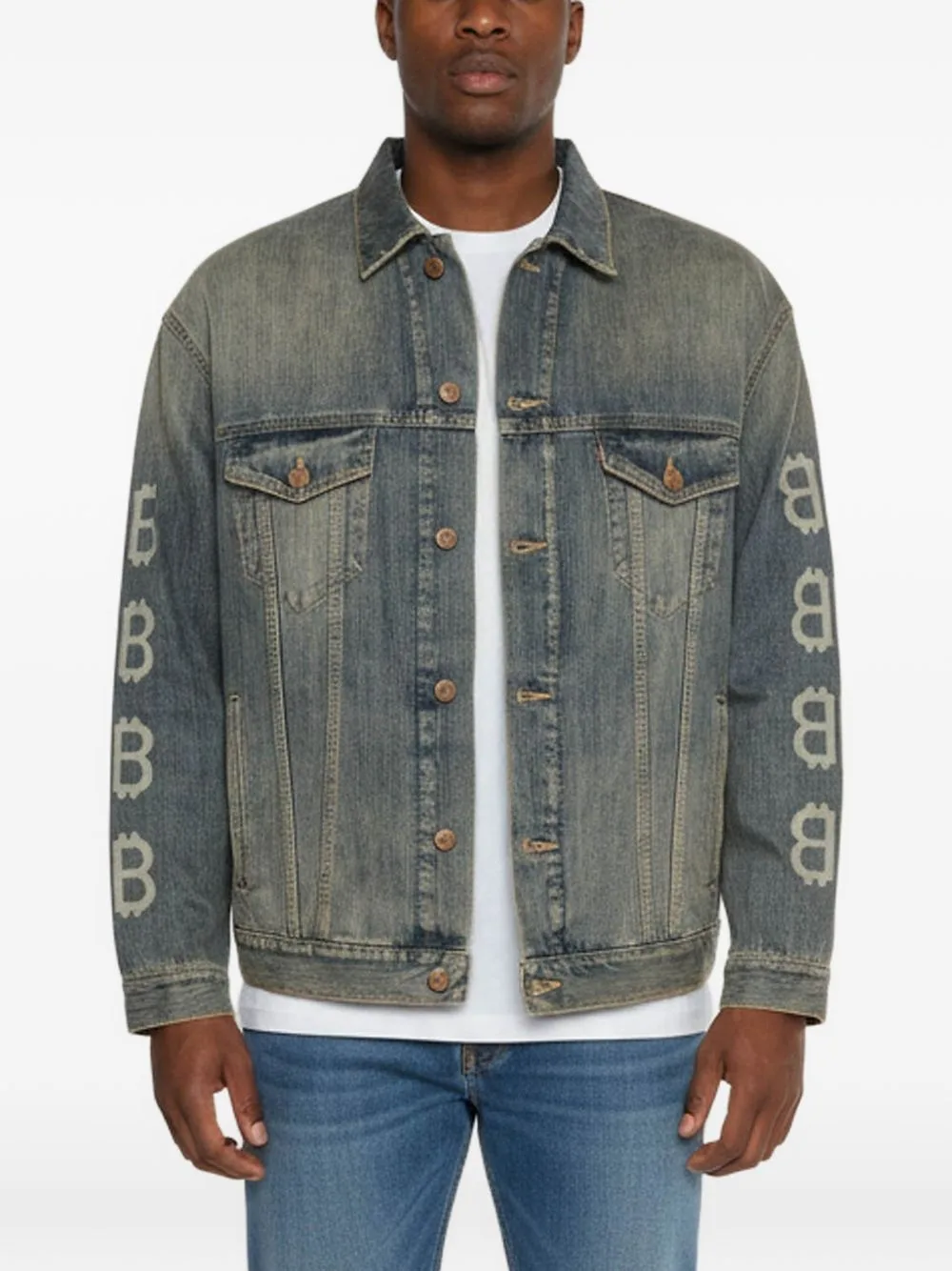 Crypto Print Denim Jacket by Balenciaga Pre-Owned