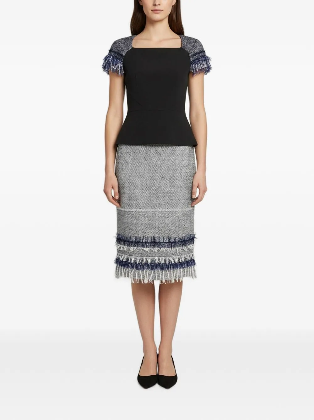 Tweed Fringed Midi Skirt Set by Roland Mouret