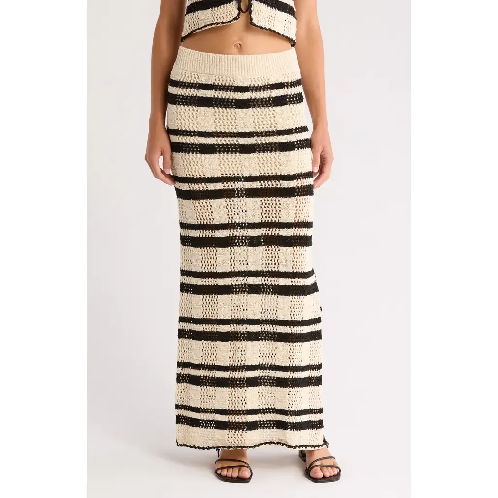 Open Stitch Side Slit Cover-Up Maxi Skirt by Elan
