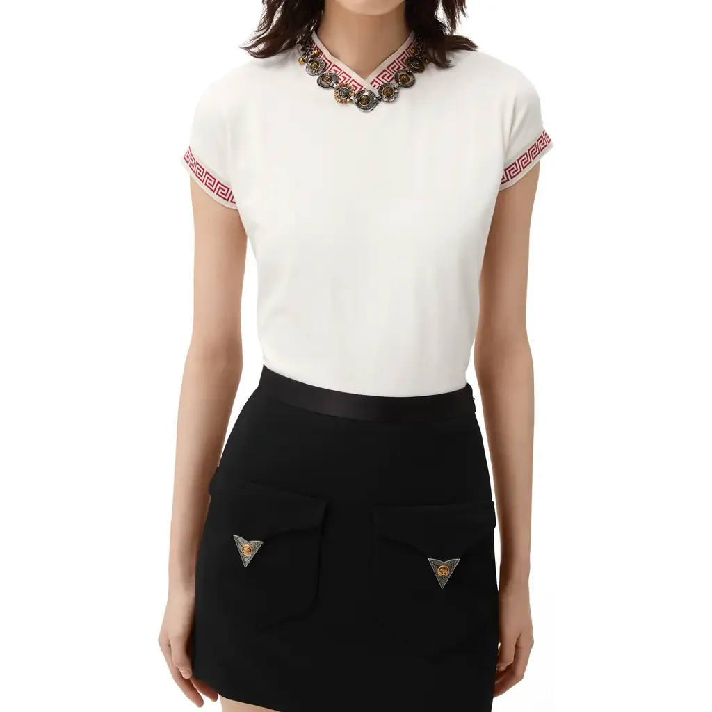 Greca Trim Stretch Cotton Jersey T-Shirt by Versace