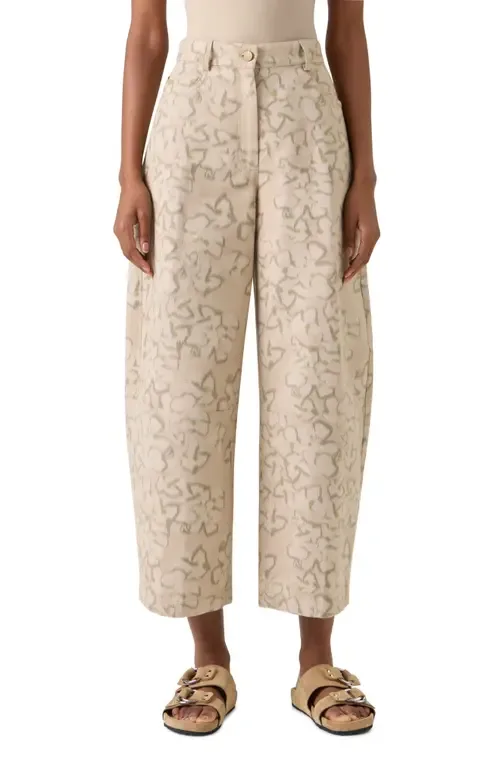 Ikat Floral Cotton Blend Canvas Barrel Leg Crop Pants by Akris punto