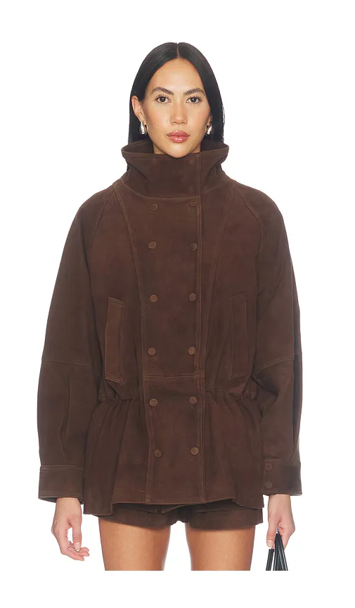 Lamb Leather Suede Cinched Mid Jacket by AEXAE