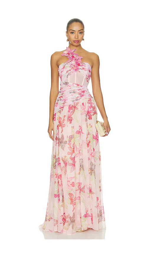 Orchid Bloom Chiffon Corset Long Dress by PatBO