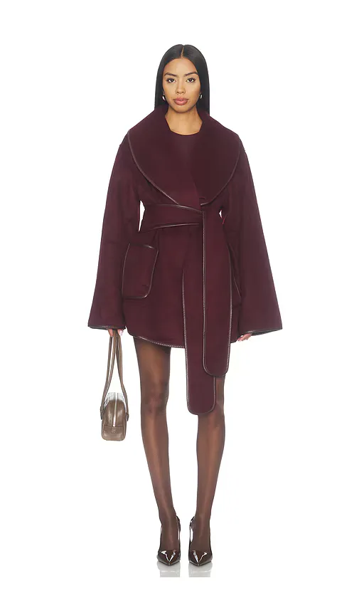 Dulcetta Wool Coat with Leather Piping