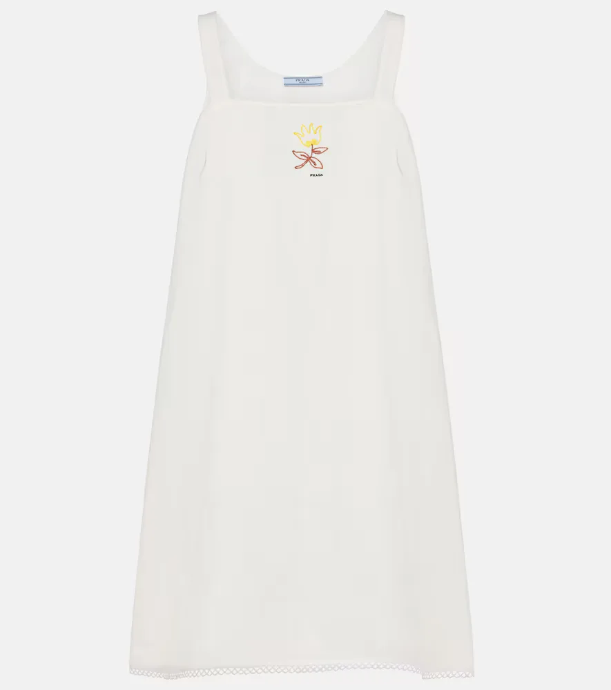 Embroidered Linen Minidress by Prada