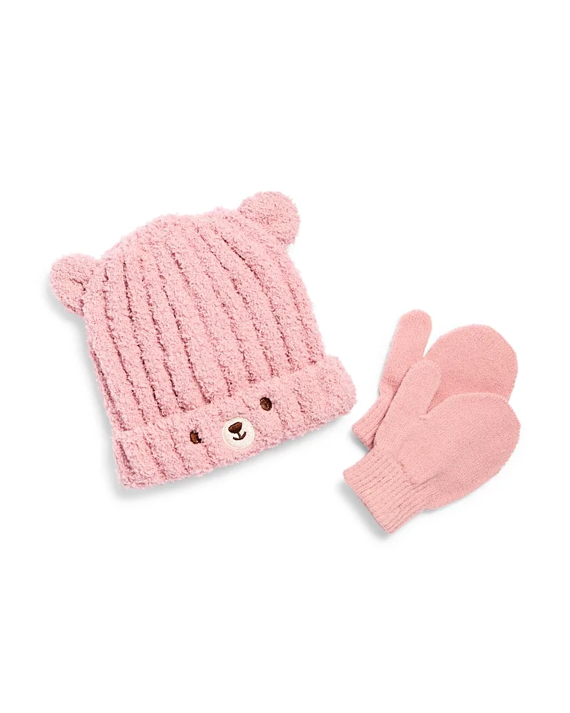 Two Piece Bear Cozy Rib Knit Hat & Magic Mittens Set by Capelli