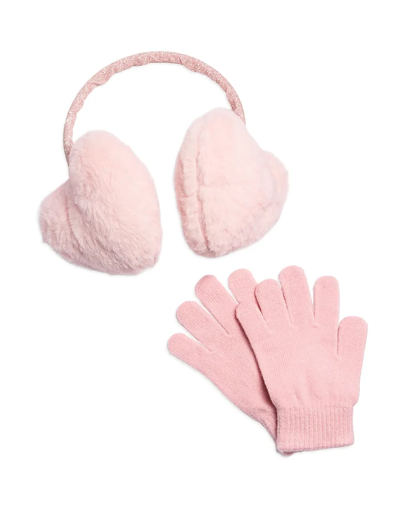 Two Piece Faux Fur Heart Earmuffs & Magic Gloves Set by Capelli