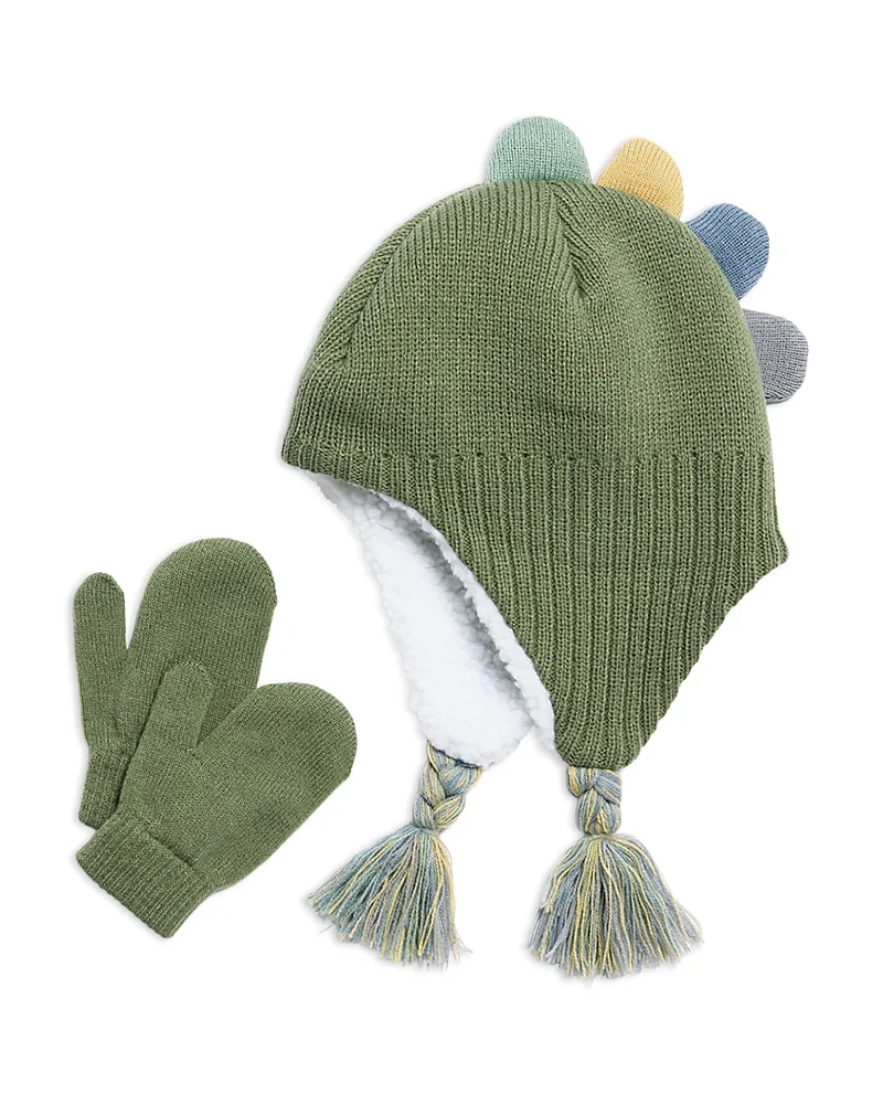 Two Piece Dino Spikes Earflap Hat & Mittens Set by Capelli