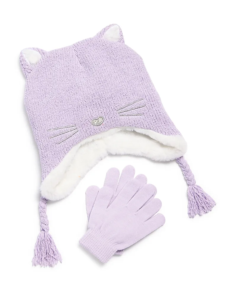 Two Piece Happy Cat Chenille Hat & Magic Gloves Set by Capelli