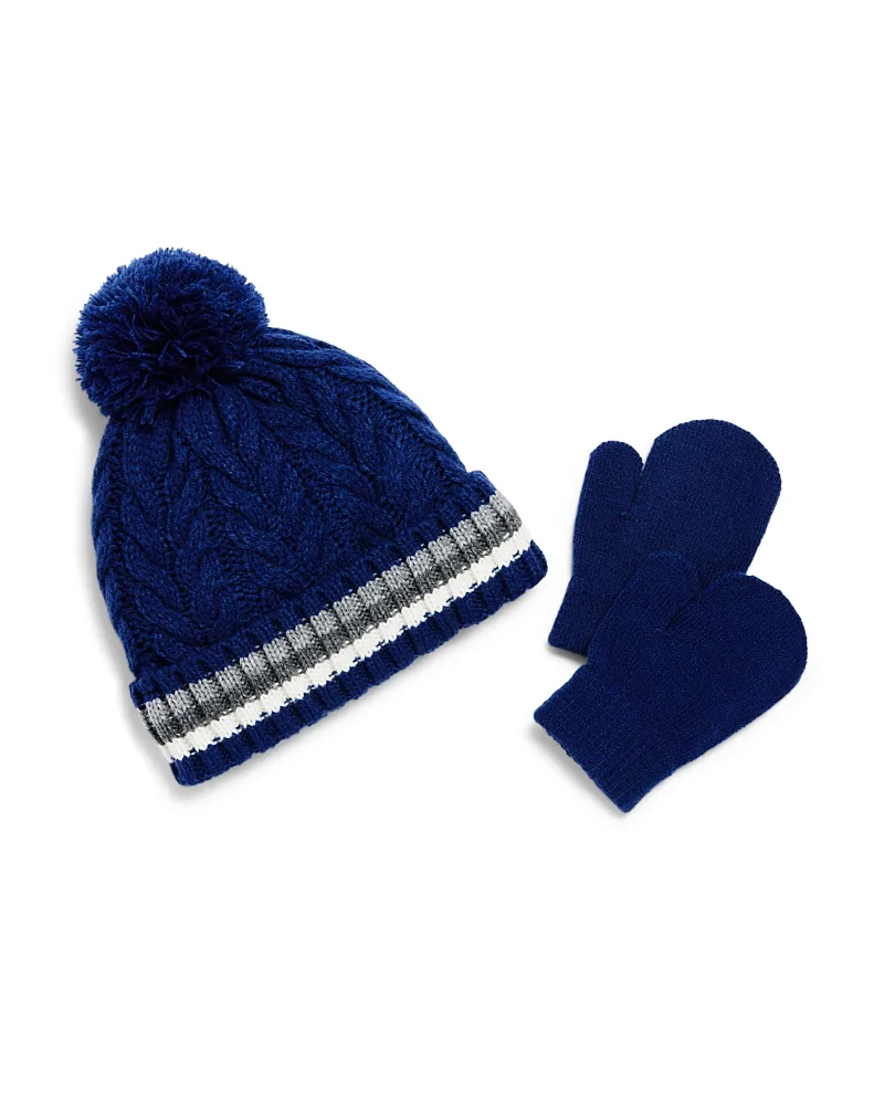 Two Piece Chunky Cable Knit Hat & Mittens Set by Capelli