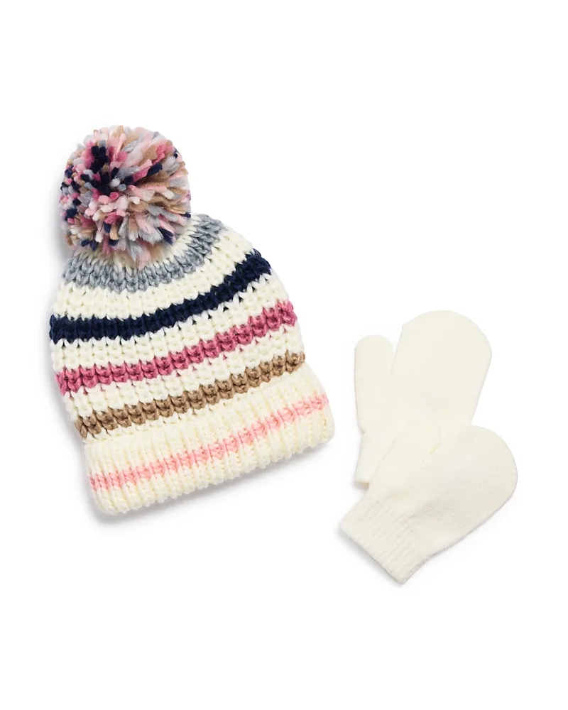 Two Piece Chunky Iceland Thin Stripes Knit Hat & Magic Mittens Set by Capelli
