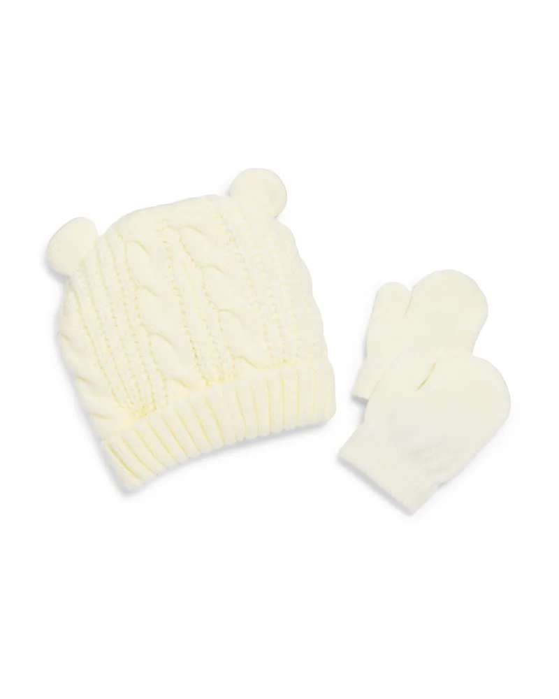 Two Piece Bear Cable Knit Hat & Magic Mittens Set by Capelli