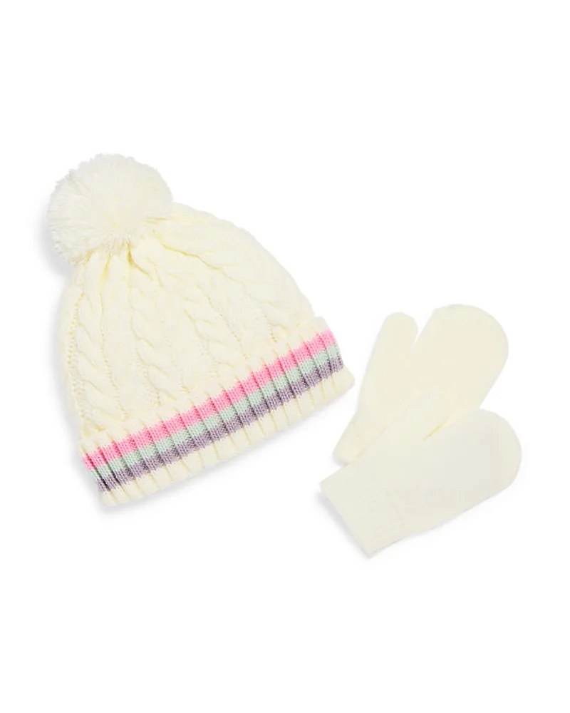 Two Piece Chunky Cable Knit Hat & Mittens Set by Capelli