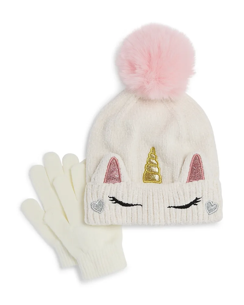Unicorn Chenille Knit Cuff Hat & Magic Gloves Set by Capelli
