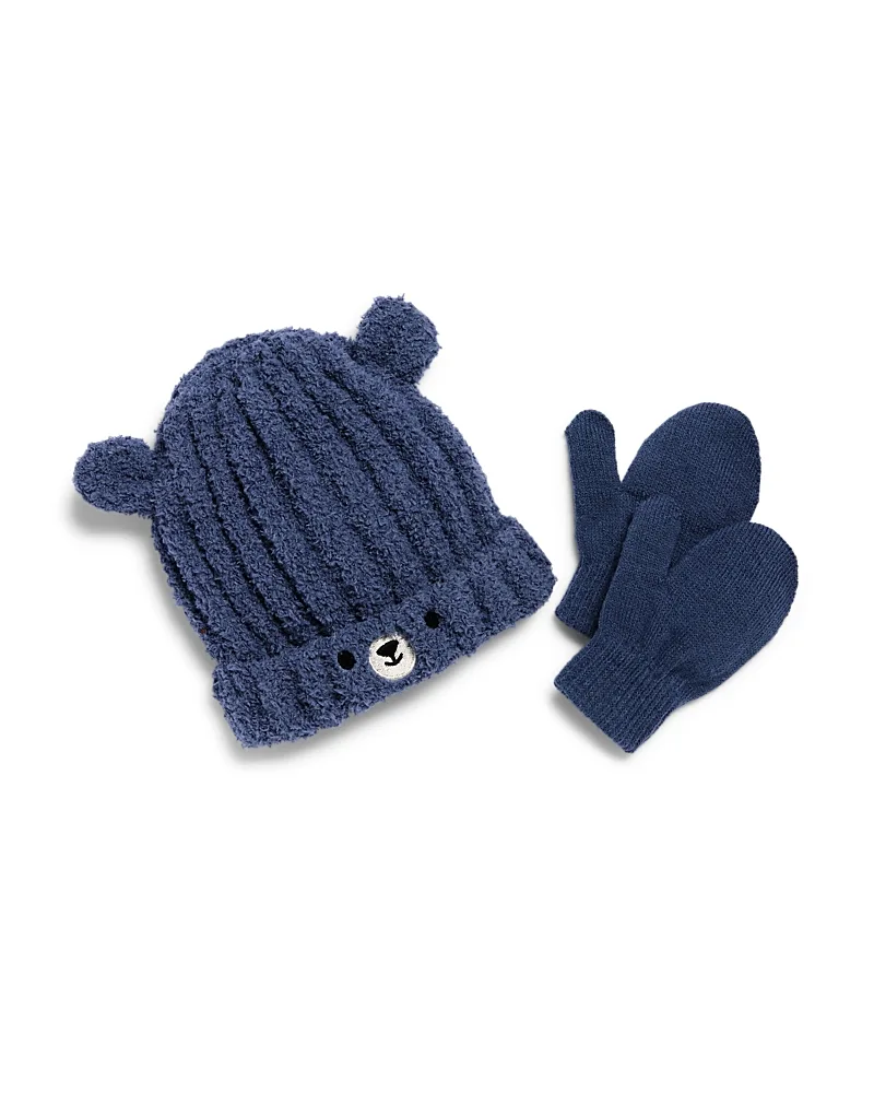 Bear Rib Knit Cuff Hat & Mitten Set - Denim by Capelli