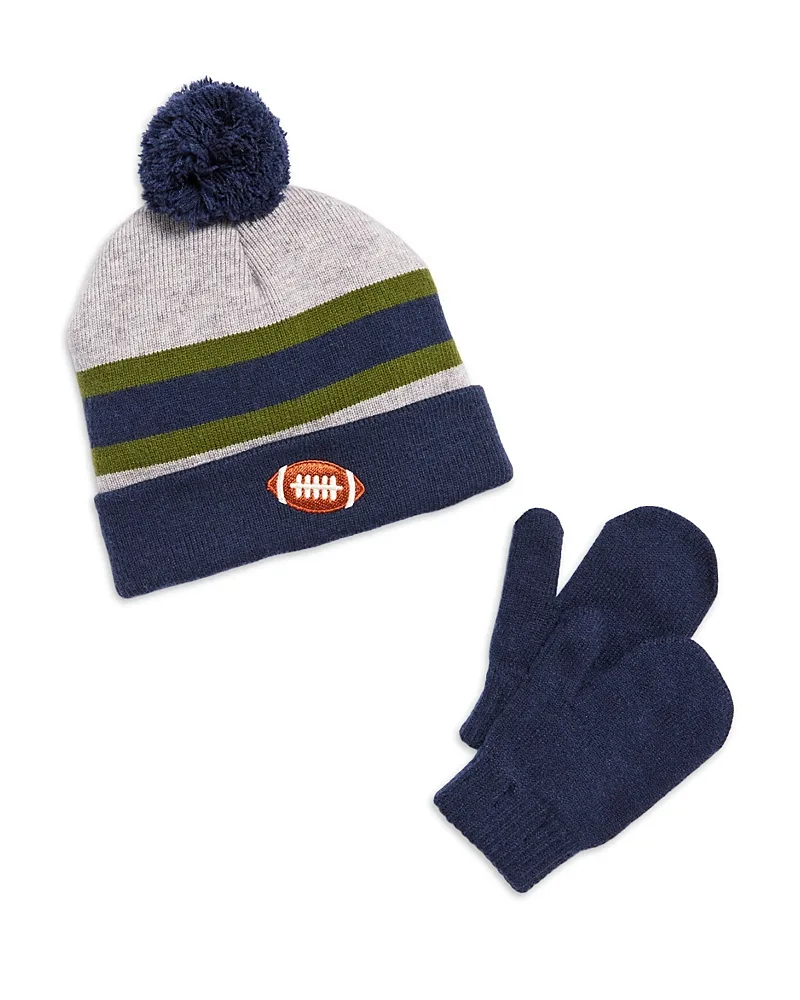 Two Piece Embroidered Football Striped Hat & Mittens Set by Capelli