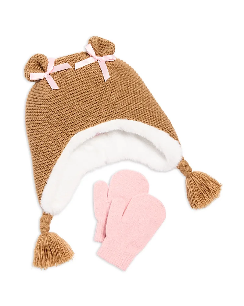 Two Piece Pretty Bear Ear Flap Hat & Mittens Set by Capelli
