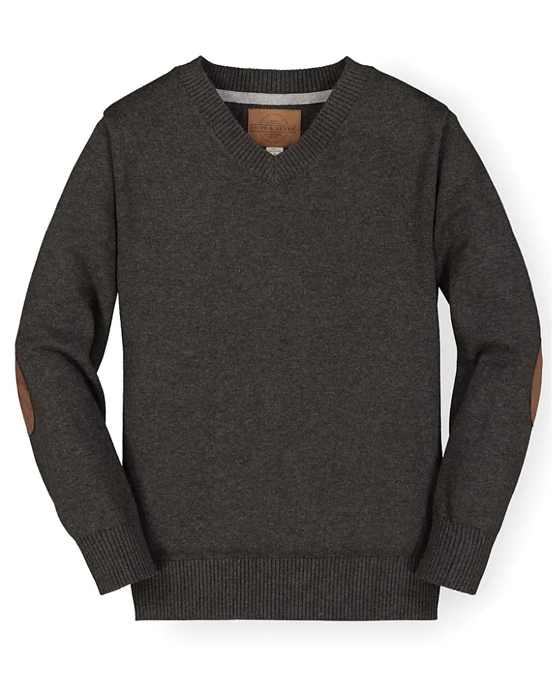 Organic V-Neck Sweater with Elbow Patches by Hope & Henry