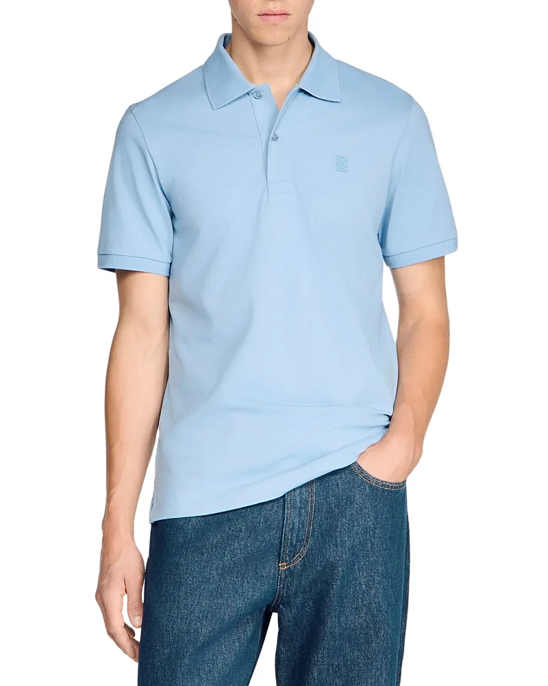 Mesh Cotton Polo Shirt with Leather Logo Patch by Sandro