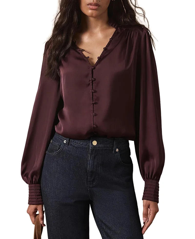 Mint Velvet Satin Long Sleeve Blouse by Mint Velvet