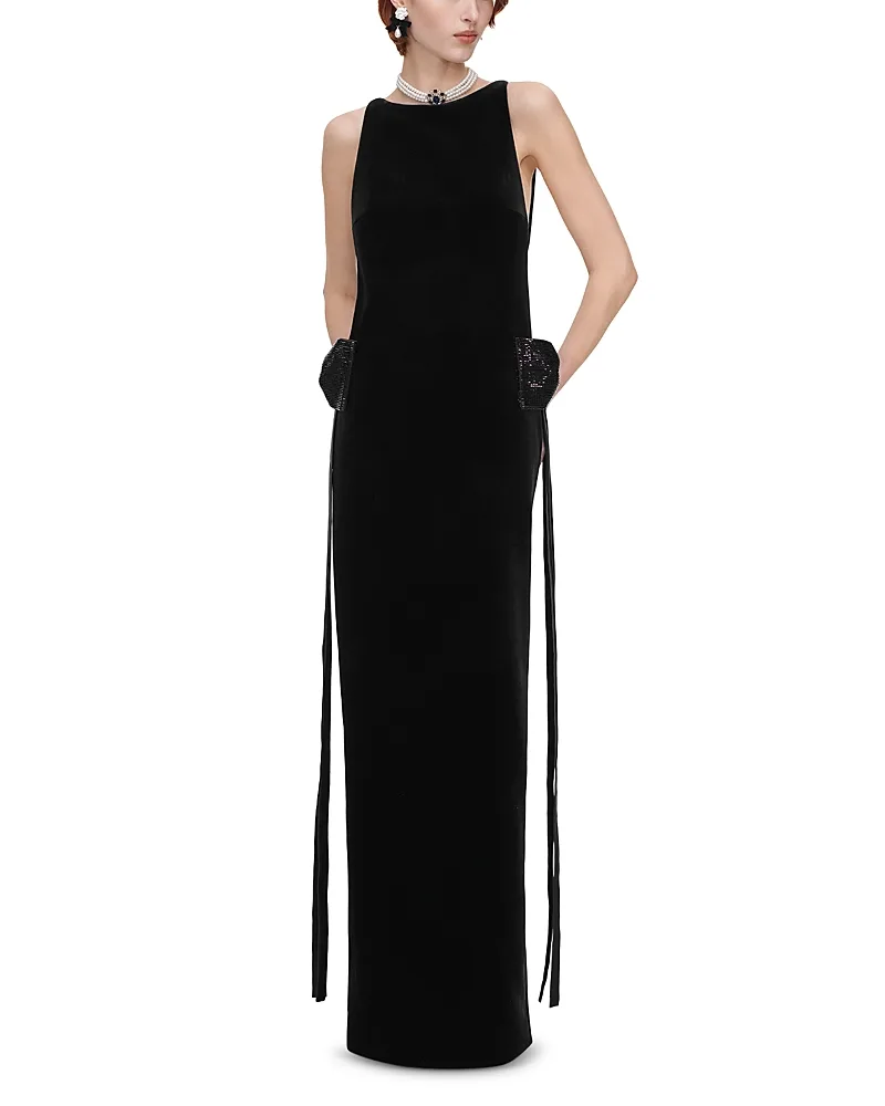 Self-Portrait Embellished Bow Trim Velvet Gown by Self Portrait