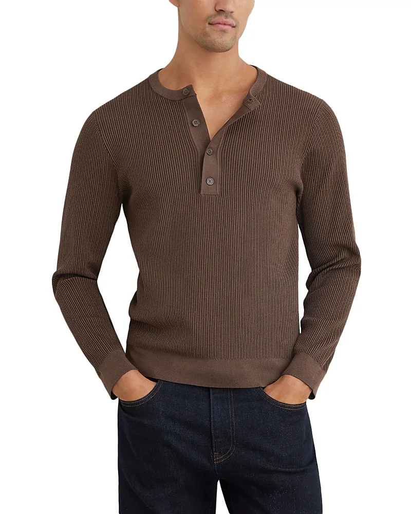 Reiss Declan Ribbed Crewneck Henley Shirt by Reiss