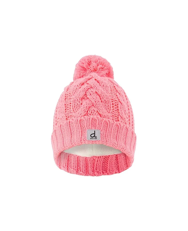 Winter Cable Pattern Fleece-Lined Pompom Knit Hat by Deux Par Deux